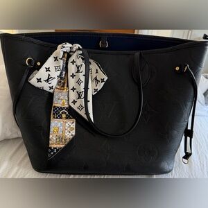 Louis Vuitton Neverfull MM Tote — Black Empreinte Monogram + LV Silk Bandeau